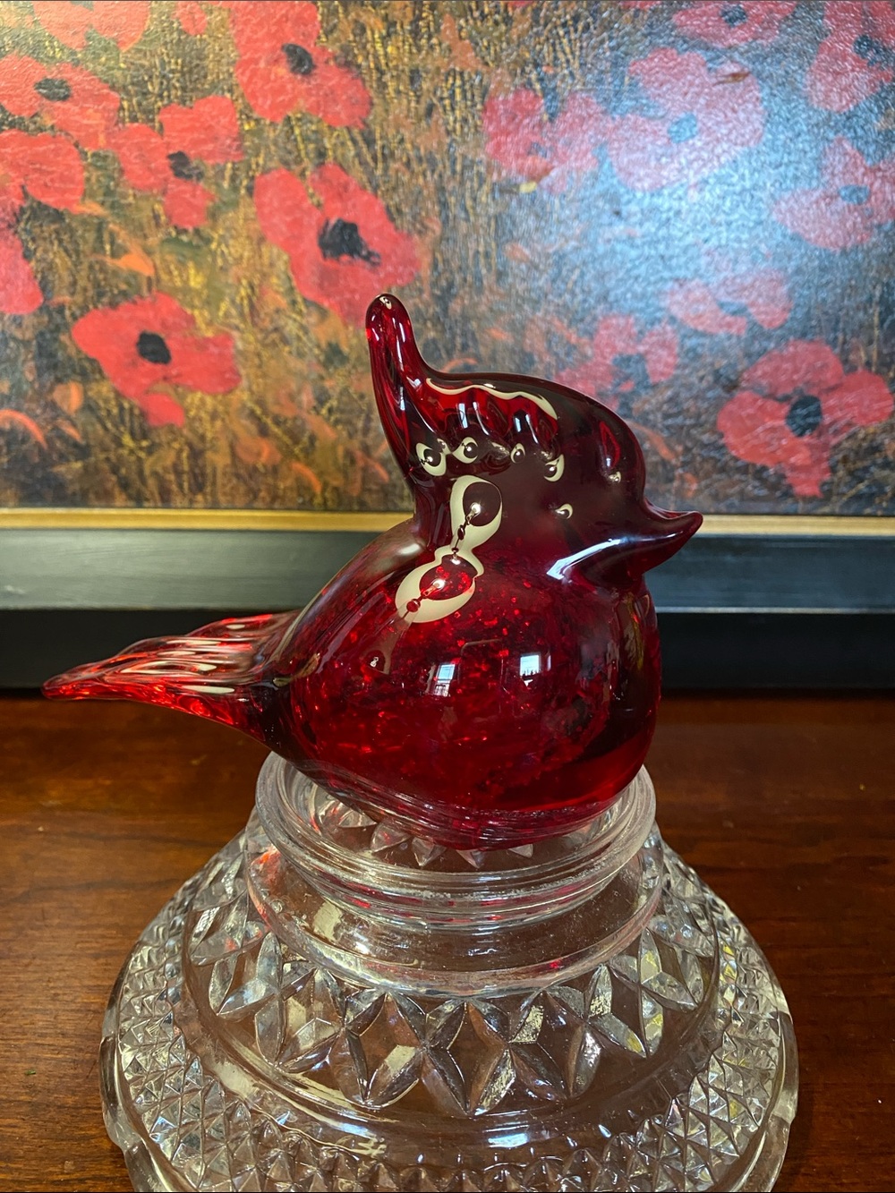 Vintage Ruby Red Viking Glass Cardinal Handmaid Paperweight